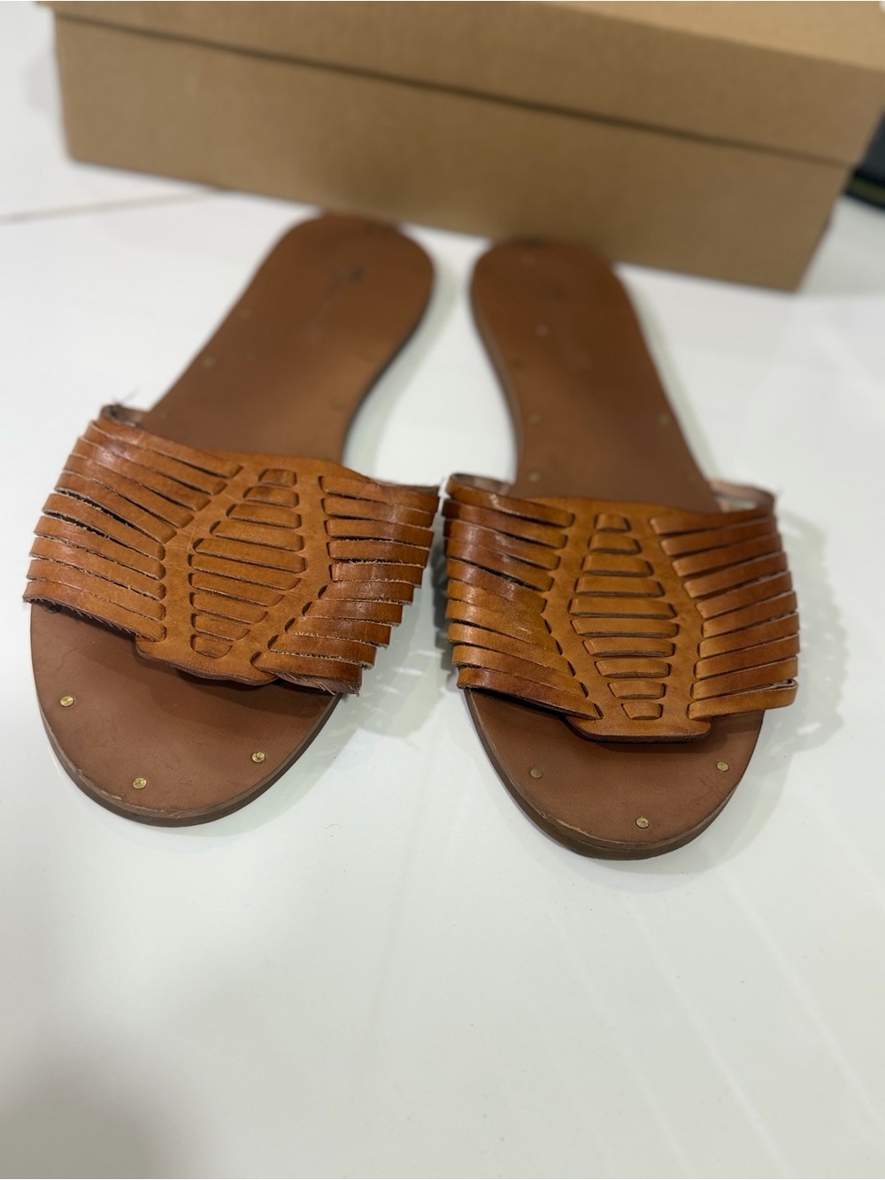 Madewell Cognac Braided Leather Slide Sandals - Women